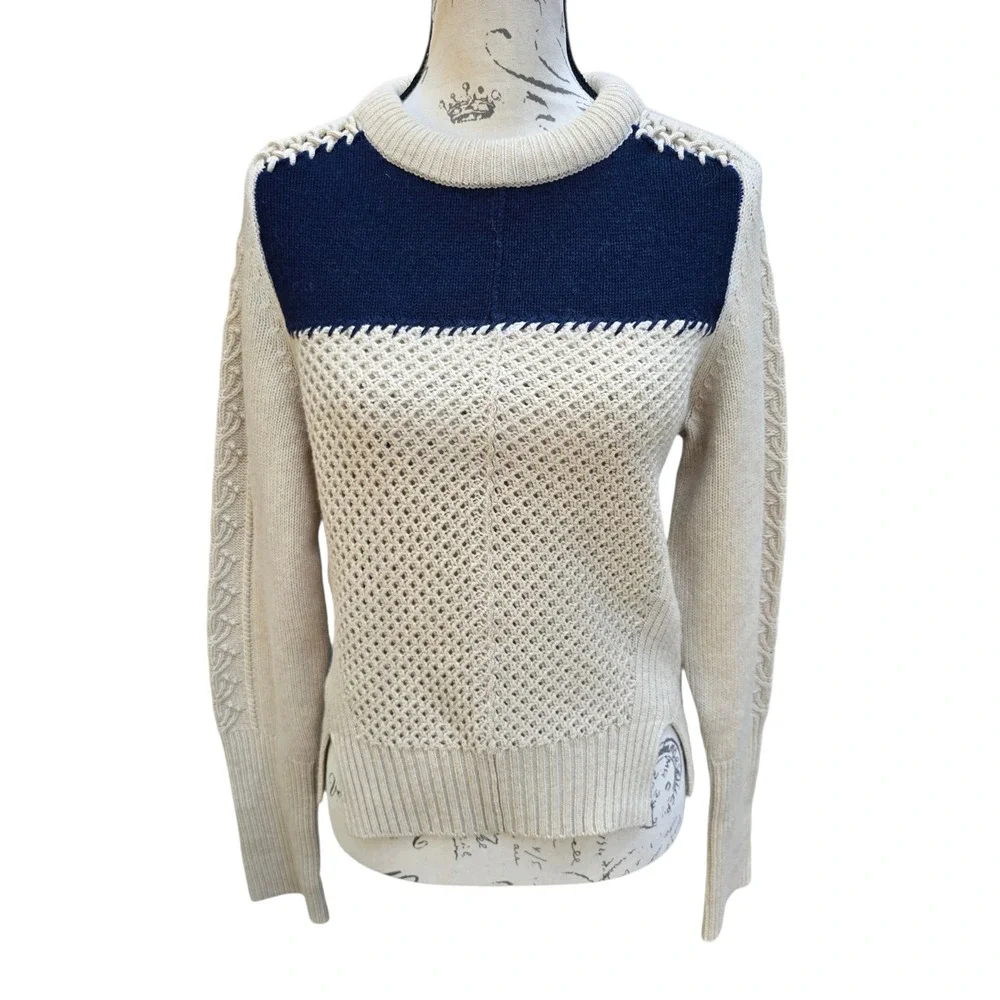 Zadig & Voltaire Rozenn Wool Cashmere Sweater Knit Cream Blue Womens Size Medium